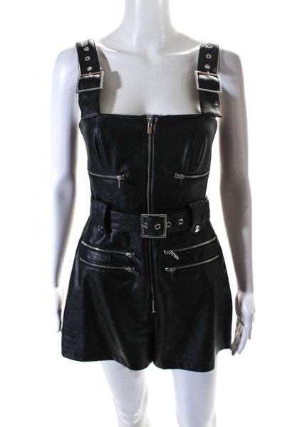 We Wore What Womens Faux Leather Sleeveless Zip Up One Piece Romper Black Size S
