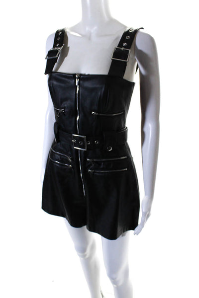 We Wore What Womens Faux Leather Sleeveless Zip Up One Piece Romper Black Size S