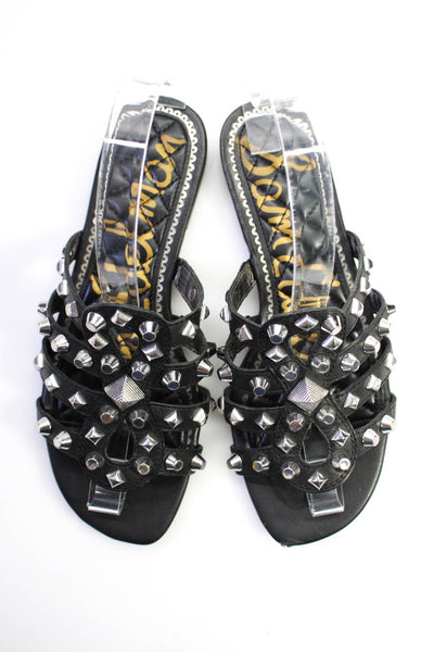 Sam Edelman Womens Black/Silver Studded Flats Mules Sandals Shoes Size 6