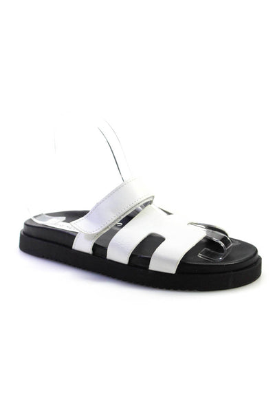 Steve Madden Womens White/Black Strap Flat Slides Shoes Size 6