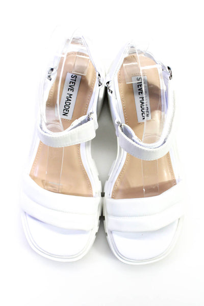 Steve Madden Womens White Ankle Strap Block Heels Sandals Shoes Size 6M