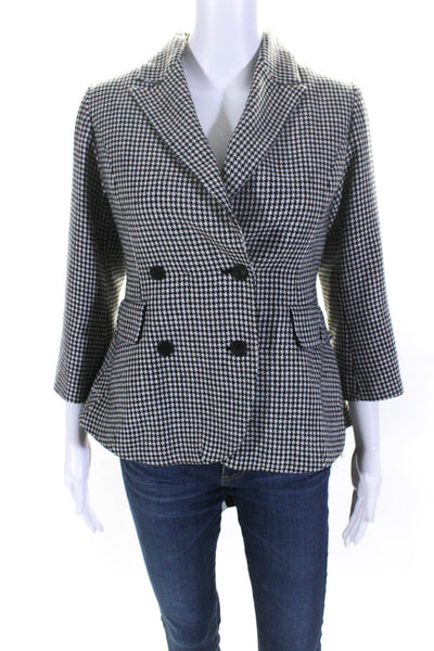 Dear Womens Houndstooth Print Buttoned Long Sleeve Layered Jacket White Size S
