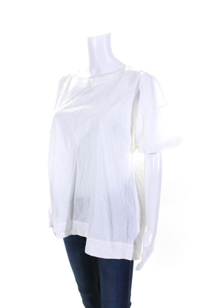 Eileen Fisher Womens Short Sleeved Relaxed Fit Round Neck Blouse White Size L