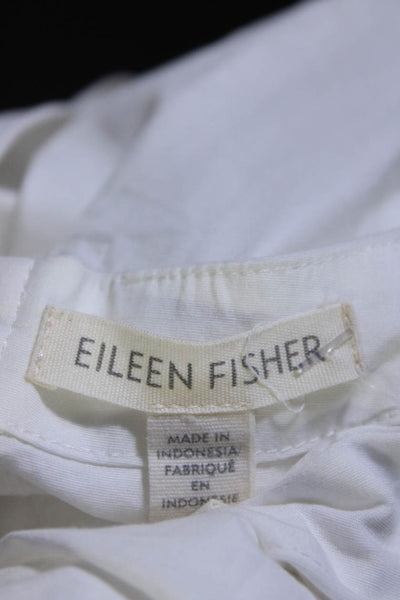 Eileen Fisher Womens Short Sleeved Relaxed Fit Round Neck Blouse White Size L