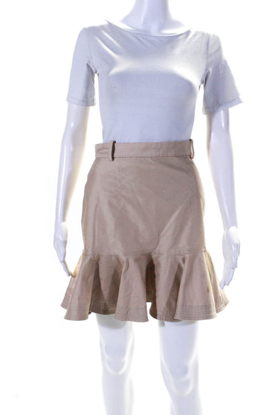 Sandro Paris Womens Unlined Cotton Two Pocket Zip Up Flared Skirt Beige Size 1