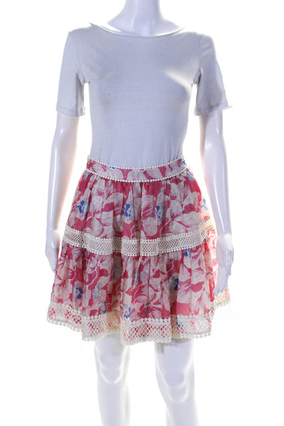 Ted Baker London Womens Floral Print Embroidered Zip Up Flare Skirt Pink Size 0