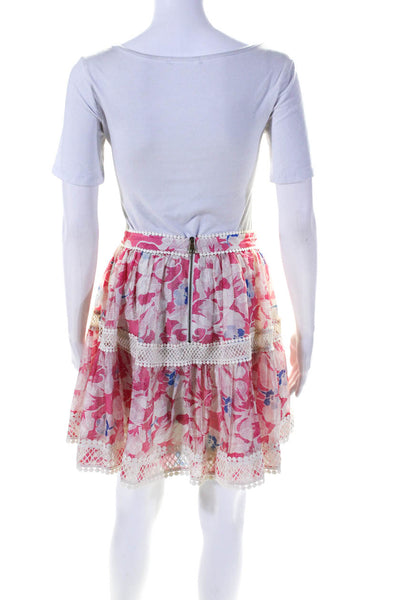 Ted Baker London Womens Floral Print Embroidered Zip Up Flare Skirt Pink Size 0