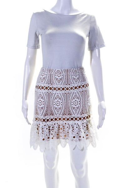 Michael Michael Kors Womens Lined Embroidered Zip Up Flare Skirt White Size 2