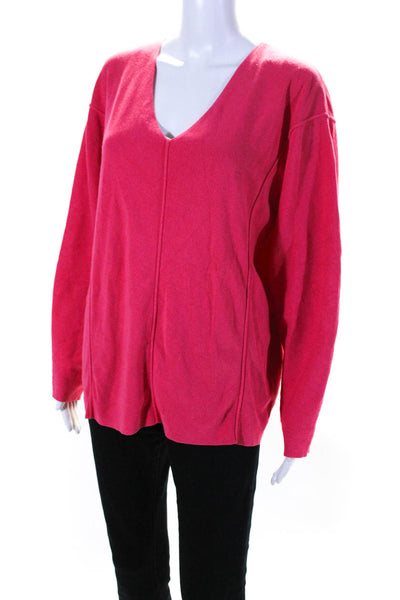 Helmut Lang Womens Knit V-Neck Long Sleeve Pullover Sweater Top Pink Size S