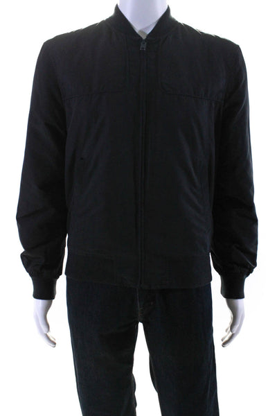 Club Monaco Mens Knit Trim Full Zip Bomber Jacket Black Size Medium