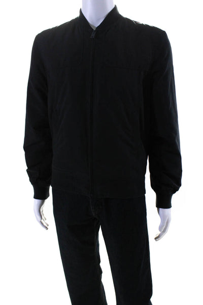 Club Monaco Mens Knit Trim Full Zip Bomber Jacket Black Size Medium
