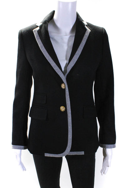 J Crew Womens Wool Striped Trimmed Buttoned Collared Blazer Black Size 0