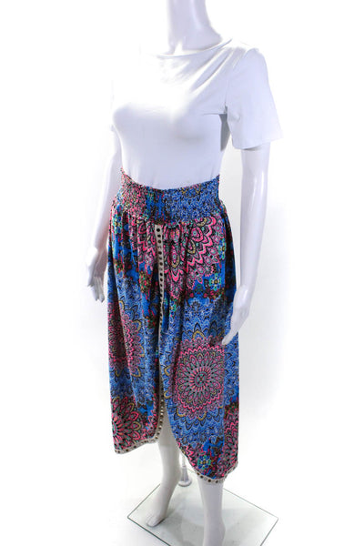 Vanita Rosa Womens Paisley Mandala Studded Trim Slit Skirt Blue Pink Size M