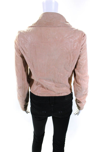 Versace Jeans Womens Vintage Shiny Capra Suede Asymmetrical Jacket Beige Size 6