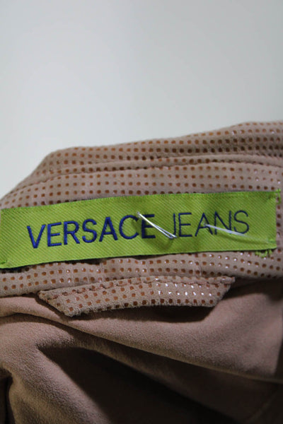 Versace Jeans Womens Vintage Shiny Capra Suede Asymmetrical Jacket Beige Size 6