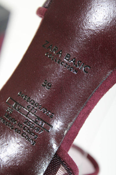 Zara Basic Women's Strappy Sheer Suede Stiletto Sandals Burgundy Size 9 Lot 2