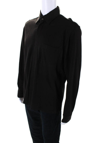 Zegna Sport Mens Long Sleeve Pique Polo Button Up Dress Shirt Brown Size Large