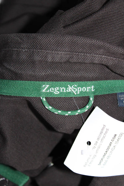 Zegna Sport Mens Long Sleeve Pique Polo Button Up Dress Shirt Brown Size Large