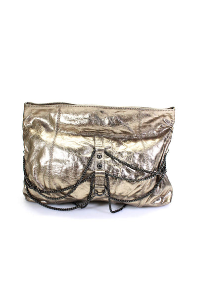 Hype Womens Metallic Gold Chain Details Flap Clutch Bag Handbag