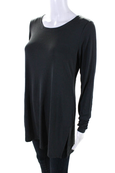 Eileen Fisher Women's Round Neck Long Sleeves Slit Hem Tunic Blouse Gray Size XS