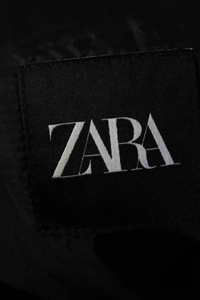 Zara Womens Plaid Print Two Button Short Boyfriend Blazer Jacket Black Size M