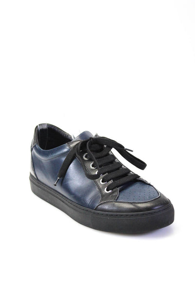 Paul Smith Mens Color Block Leather Low Top Sneakers Black Navy Blue Size 6