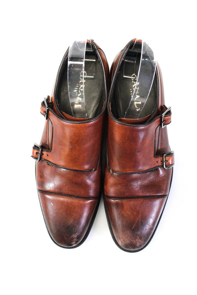 Canali Mens Almond Toe Double Monk Strap Loafers Brown Leather Size 39 6