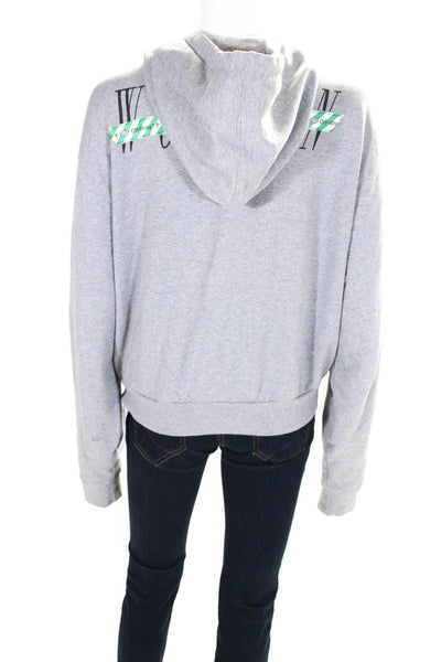 Off White Womens Full Zipper Long Sleeves Hoodie Gray Cotton Size Small