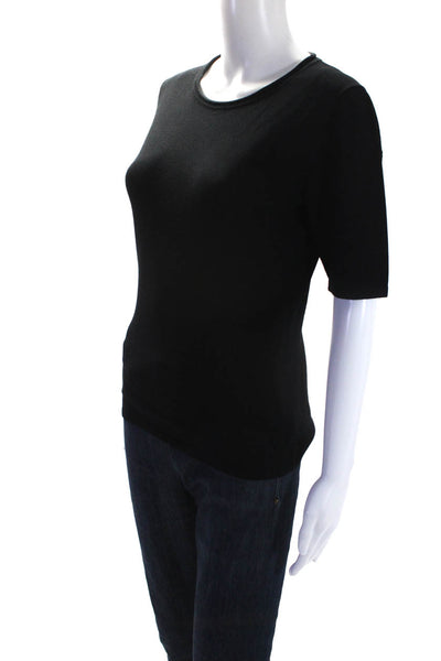 Lafayette 148 New York Women's Round Neck Short Sleeves Blouse Black Size P