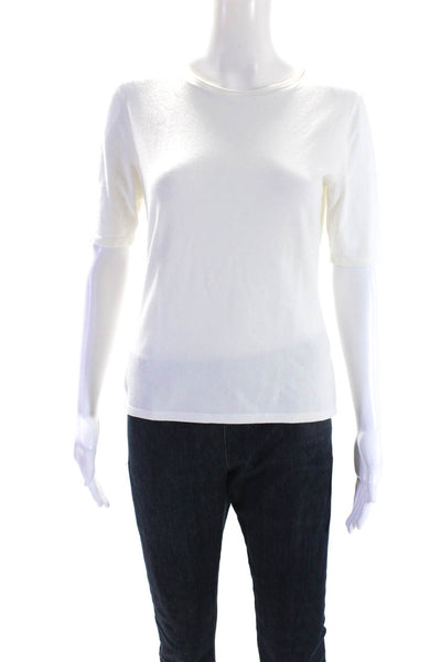 Lafayette 148 New York Women's Round Neck Short Sleeves Blouse White Size S