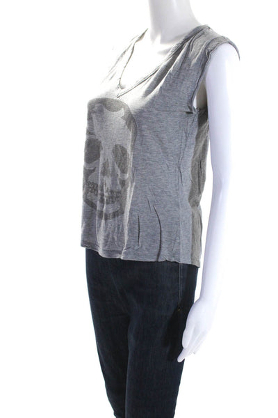 Zadig & Voltaire Womens Gray Skull Bedazzled V-Neck Sleeveless Blouse Top Size M