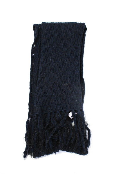 Calypso Saint Barth Womens Metallic Navy Wool Open Knit Fringe Scarf