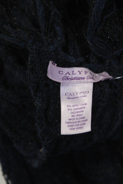Calypso Saint Barth Womens Metallic Navy Wool Open Knit Fringe Scarf
