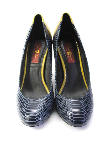 7 For All Mankind Womens Navy Reptile Skin Leather Pumps Shoes Size 7.5M