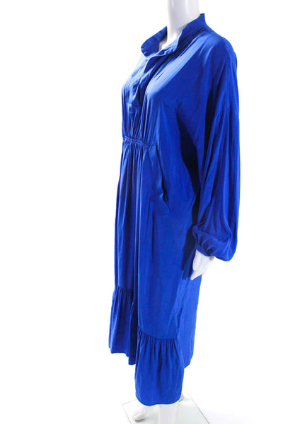 Christian Wijnants Womens Silk Charmeuse Midi Drop Waist Dress Blue Size 34