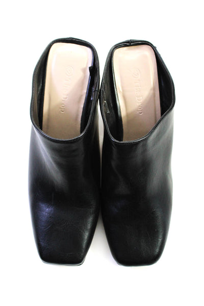 The Drop Womens Leather Square Toe Open Back Slide On Mules Black Size 7