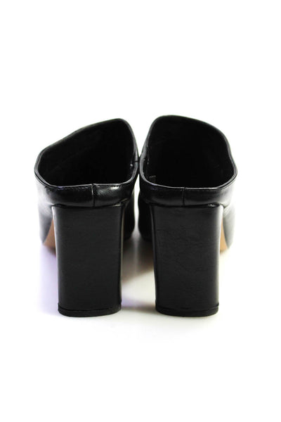 The Drop Womens Leather Square Toe Open Back Slide On Mules Black Size 7