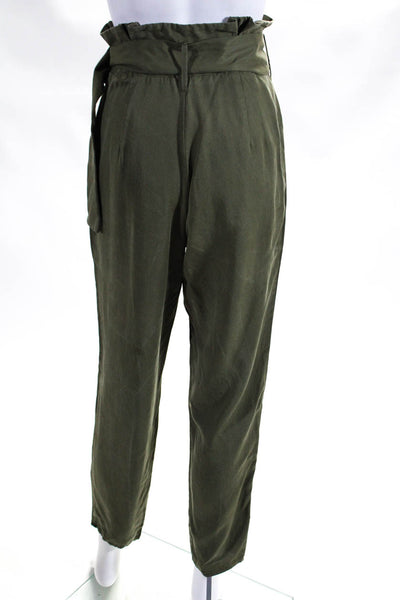 Tularosa Womens Pleated High Rise Round Buckle Belted Tapered Pants Green Size S