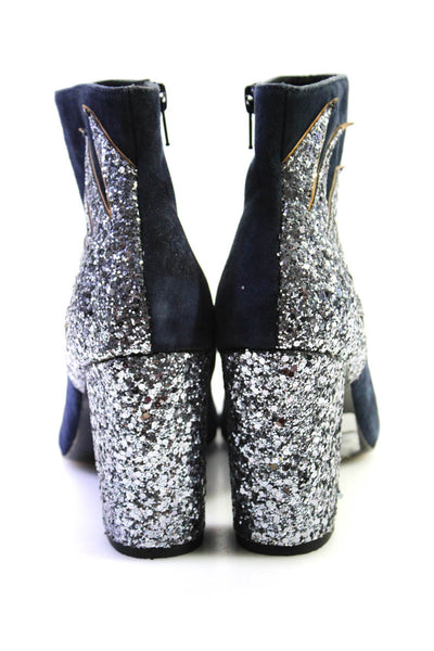 Cosmoparis Womena Suede Sequined Zip Up Ankle Boots Navy Blue Size 38 8