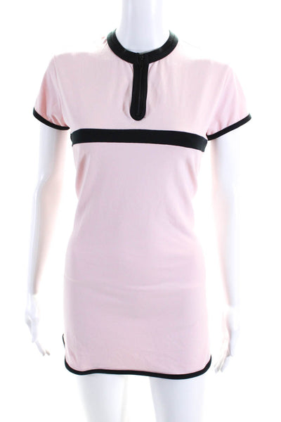 Karla Colletto Womens Short Sleeve Crew Neck Mini Shirt Dress Pink Size Small