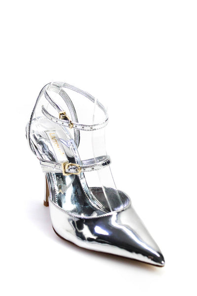 Larroude Womens Patent Leather Kris Slingbacks Pumps Mirror Silver Size 5.5