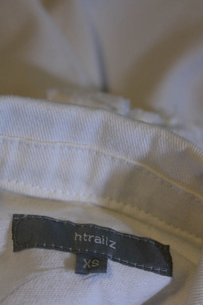 HTrailz Womens Long Sleeve Raw Trim Graphic Denim Jacket White Size XS