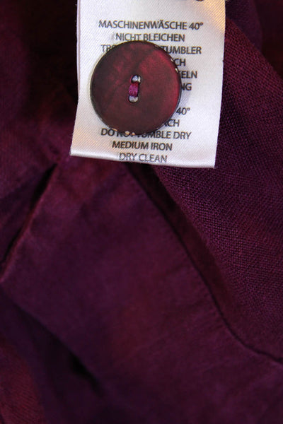 Oska Womens Linen Round Neck Long Sleeve Button Up Jacket Purple Size 3R