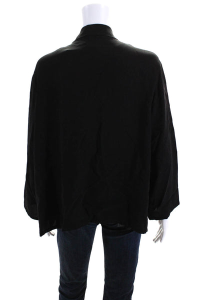 Eileen Fisher Womens Silk Long Sleeve Open Front Cardigan Sweater Black Size L