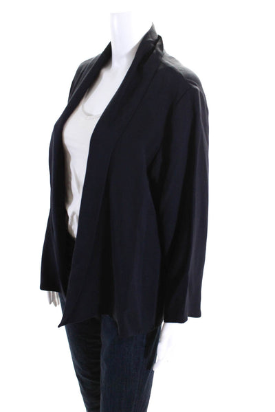 Eileen Fisher Womens Woven Silk Open Front Cardigan Sweater Navy Size L