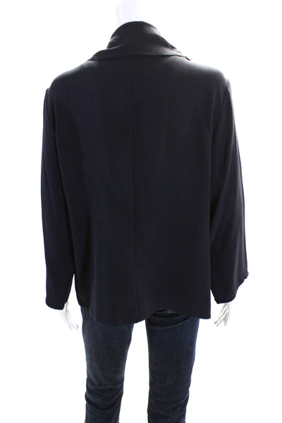 Eileen Fisher Womens Woven Silk Open Front Cardigan Sweater Navy Size L