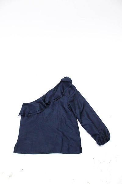 J Crew Vineyard Vine Women's One Shoulder Silk Blouse Navy Blue Size 0 Lot 2