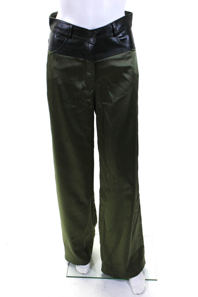 Samc Studios Womens Faux Leather Wide Leg Satin Mid Rise Pants Green Size Small