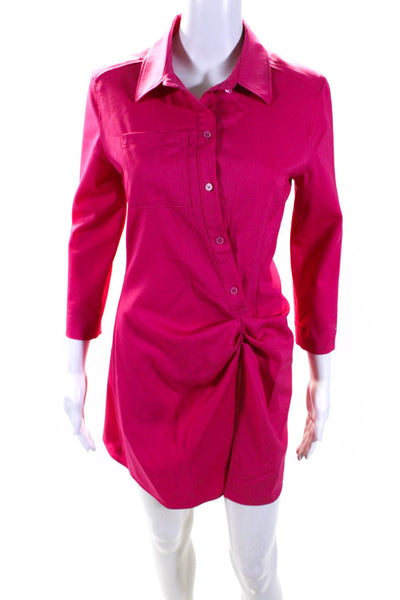 Jacquemus Womens Asymmetrical Button Mini High Slit Shirt Dress Pink Size FR 36