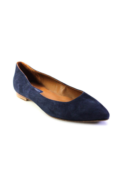 Margaux Women's Pointed Toe Suede Leather Ballet Flat Shoe Navy Blue Size 9